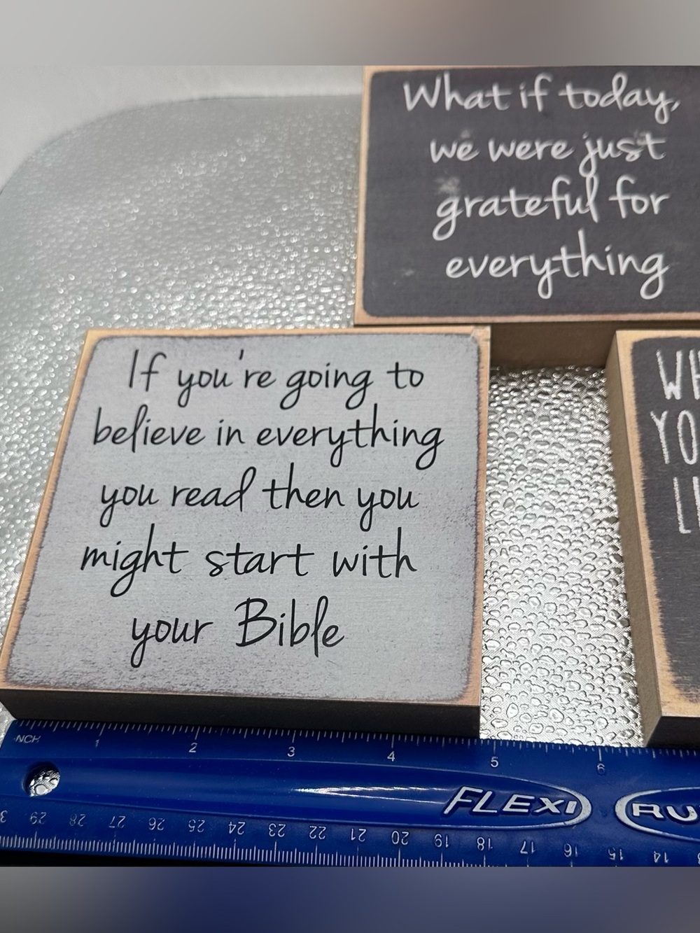 Set of 3 Rustic Inspirational Wood Signs - Charcoal & Light Gray 5” x 5” - Picture 4 of 6